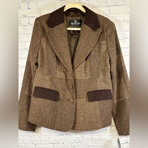 NWT VINTAGE Braefair Glen Plaid Herringbone Patches Wool Blend Preppy Blazer 12